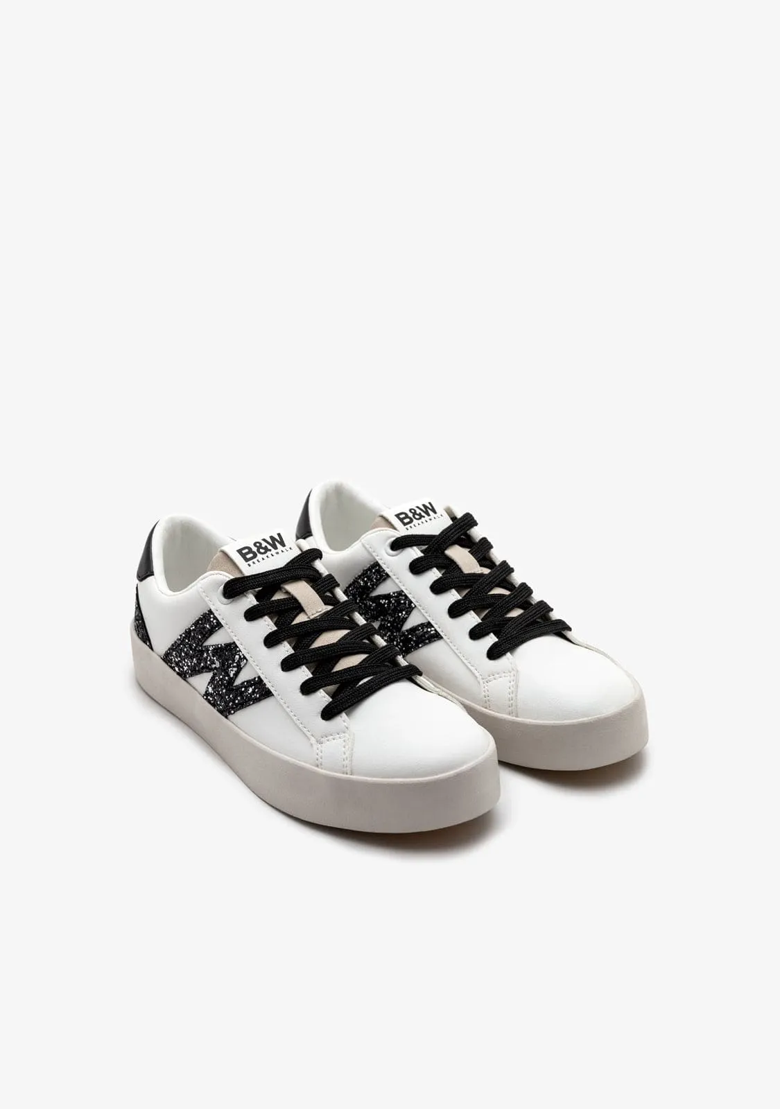 White / Black Glitter Low Sneakers