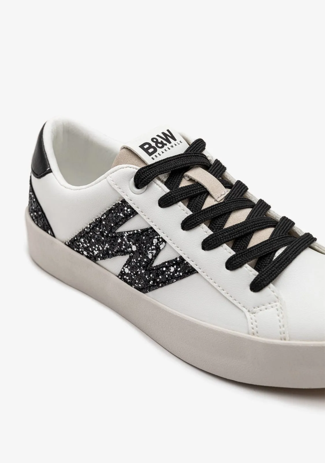White / Black Glitter Low Sneakers