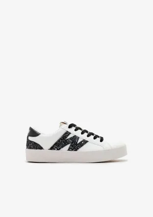 White / Black Glitter Low Sneakers