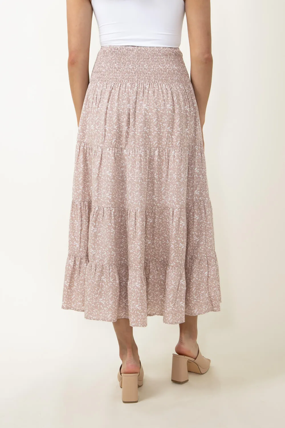 Wishlist Floral Midi Skirt with Side Slit for Women in Taupe | WL22-7471-TAUPE